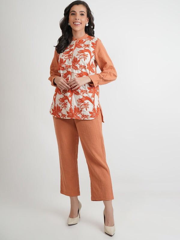 Embroidered Pure Cotton Shirt With Trousers