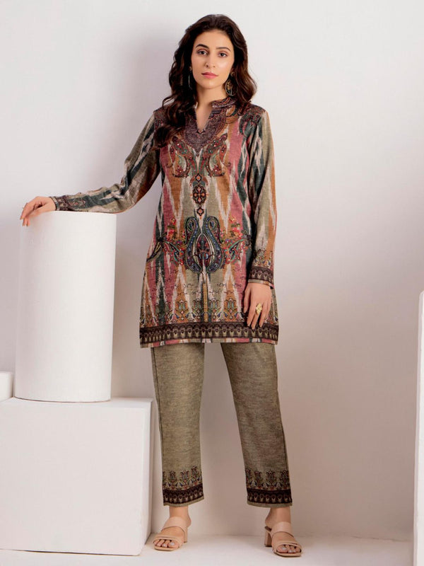 Ethnic Motifs Embroidered Straight Wool Blend Co-Ord (Set of 2)