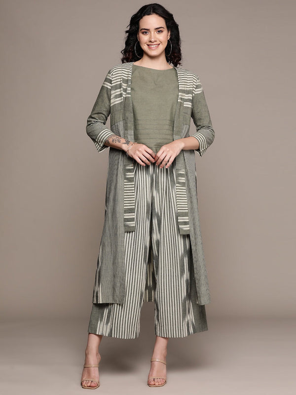 Striped Pure Cotton Top With Palazzos & With Shrug