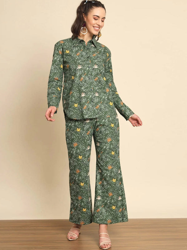 Printed Pure Cotton Shirt With Palazzos