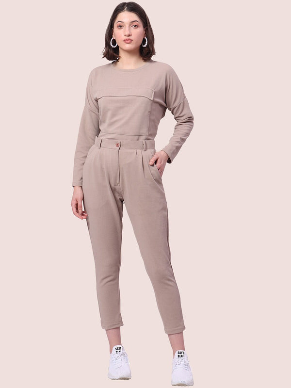 Self Design Round Neck T-shirt with Trousers