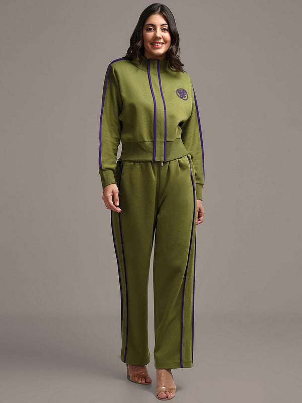 Olive Green High Neck Sweatshirt With Trousers