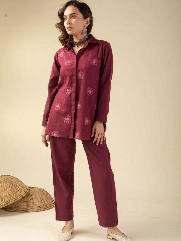 Printed Shirt Collar Shirt With Trousers