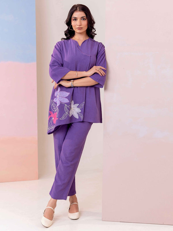 Embroidered Pure Cotton V-Neck Top & Trousers Co-Ords