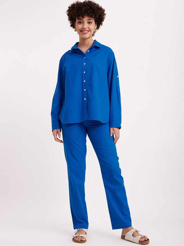 Collar Neck Linen Shirt With Trousers