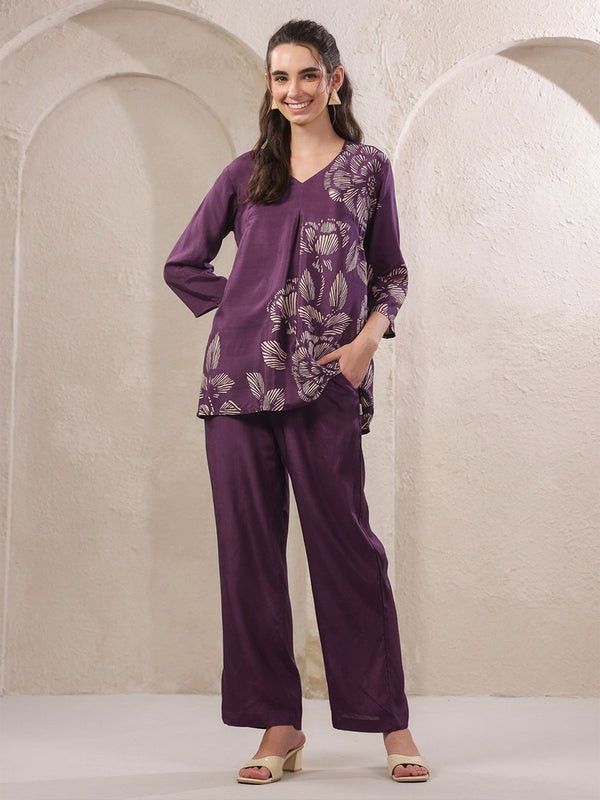 Printed V Neck Cotton Top With Trousers Co-Ords